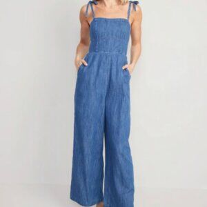Old Navy Chambray Shoulder Tie Jumpsuit with Pockets
